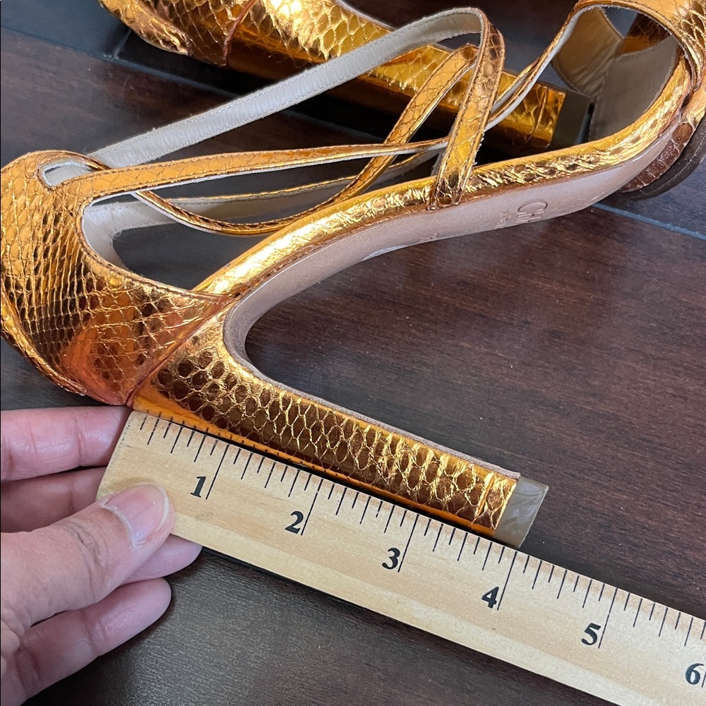 Chloe Women's Python Leather Sandals Heels Criss Cross Metallic Bronze size 36.5 - Picture 9 of 9